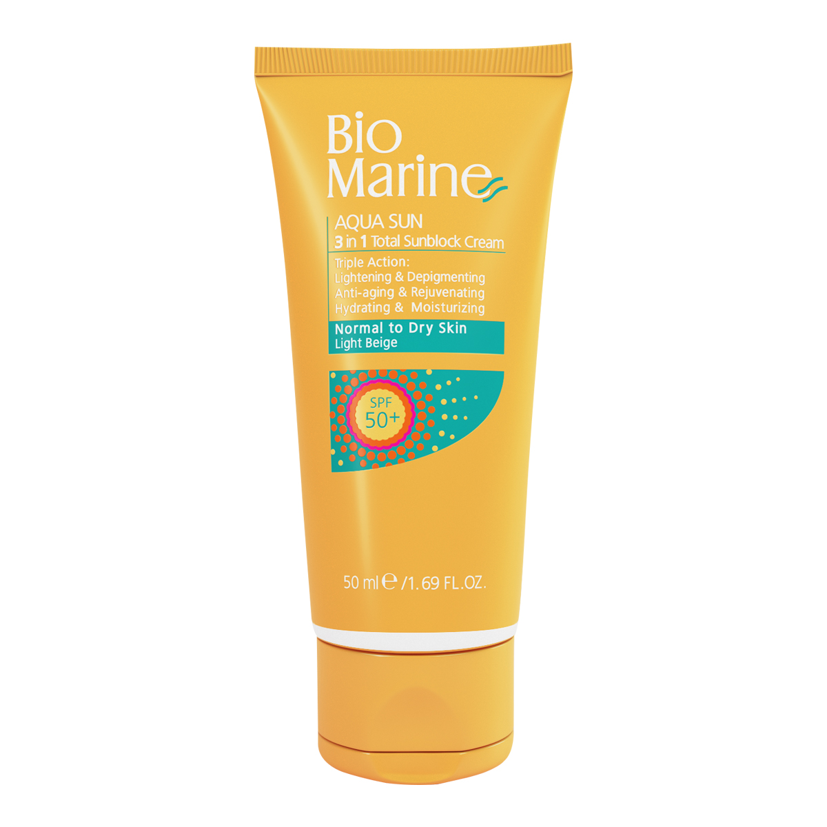 بایو مارین کرم ضدافتاب روشن کننده spf50 پوست خشک بژ روشن